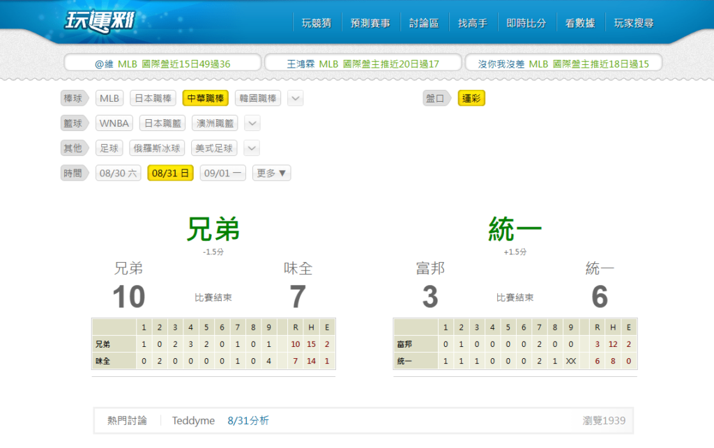 中華職棒即時比分｜今日戰況與逐局更新